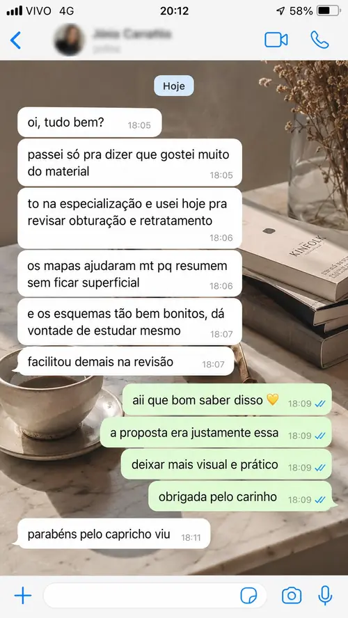 Print de aluna da especialização elogiando os mapas visuais do material