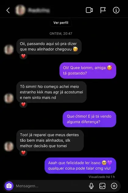 Print de conversa real de aluna elogiando o material